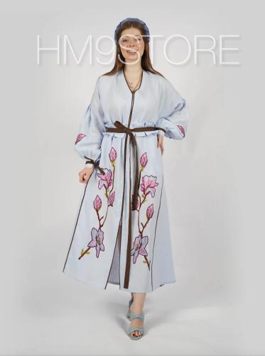 فستان سماوي لنن مطرز