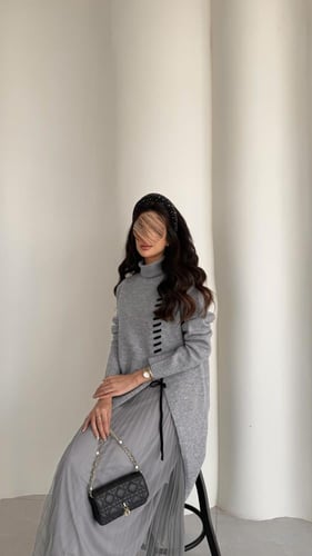 فستان وينتر ميست رمادي فاتح