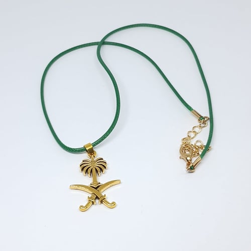 قلادة سيفين ونخلة - ذهبي جلد