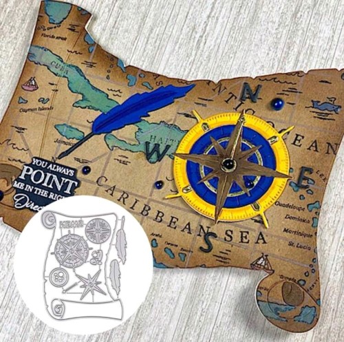 قالب قطع الورق على شكل خريطة وبوصلة