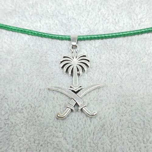 قلادة سيفين ونخلة - فضي جلد