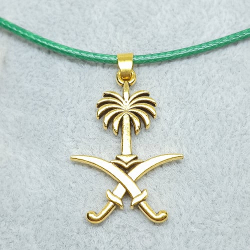 قلادة سيفين ونخلة - ذهبي جلد
