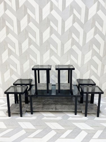 طقم طاولات خشب وزجاج 6x1