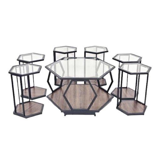 طقم طاولات6×1خشب لون بني زجاج