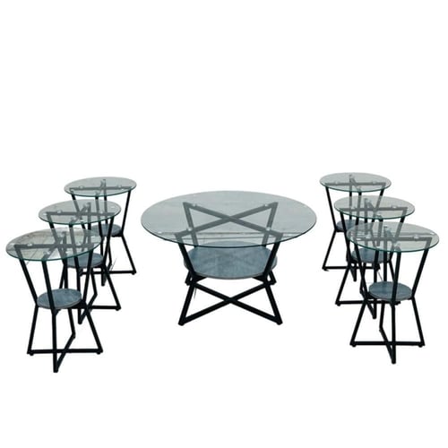 طقم طاولات شاي زجاج مع خشب 1+ 6