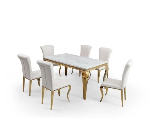 طاولة طعام استيل رخام + 6 كرسي