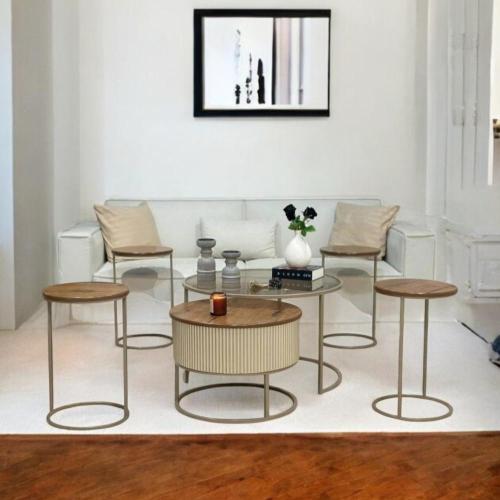 طقم طاولتين متداخلة مع 4 خدمة