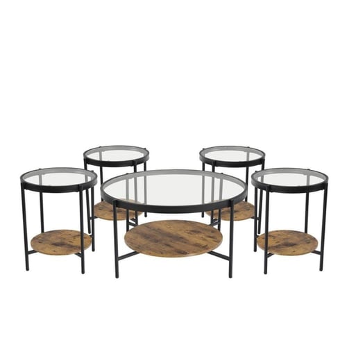 طقم طاولات قهوة خشب مع زجاج :SHML-C159