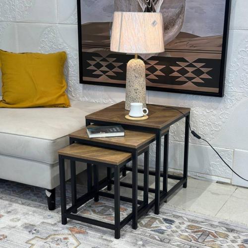 طقم طاولة شاي لون بني 3 قطع