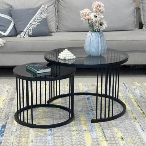 طقم طاولتين صاج لون أسود زجاج أسود