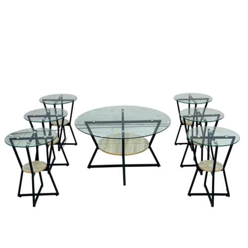 طقم طاولات شاي زجاج مع خشب 1+ 6