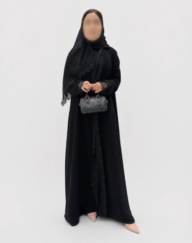 عباية ترف كريب ملكي مع دانتيل نص كلوش