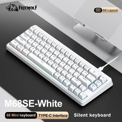 FREEWOLF M68SE 68 مفتاح لوحة مفاتيح سلكية صغيرة RGB