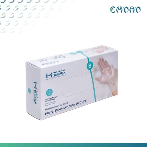 قفاز يشفين فينيل بدون بودر أبيض S بوكس 70 حبة
