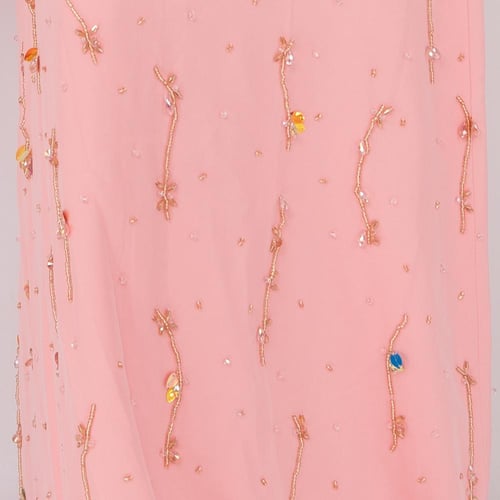 فستان سهرة زهري طويل مع ذيل