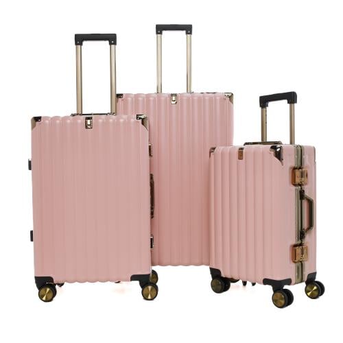 طقم شنط سفر 3 قطع ألمنيوم بإطار ذهبي مع هوك تعليق...