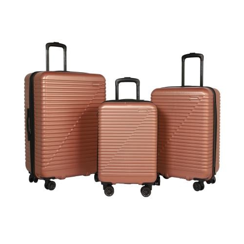 طقم شنط سفر 3 قطع بعجلات دوّارة ضد الكسر – لون روز...