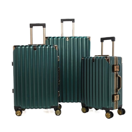 طقم شنط سفر 3 قطع ألمنيوم بإطار ذهبي مع هوك تعليق...