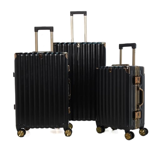 طقم شنط سفر 3 قطع ألمنيوم بإطار ذهبي مع هوك تعليق...