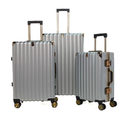 طقم شنط سفر 3 قطع ألمنيوم بإطار ذهبي مع هوك تعليق...