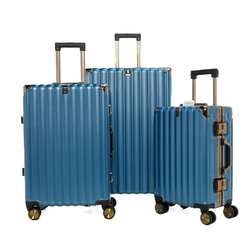 طقم شنط سفر 3 قطع ألمنيوم بإطار ذهبي مع هوك تعليق...