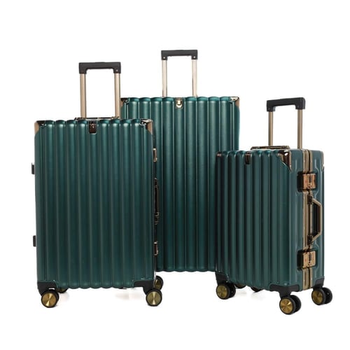 طقم شنط سفر 3 قطع ألمنيوم بإطار ذهبي مع هوك تعليق...