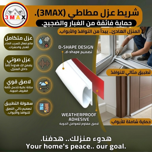 شريط مطاطي لاصق مفرد مانع غبار و ماء للنوافذ الألم...