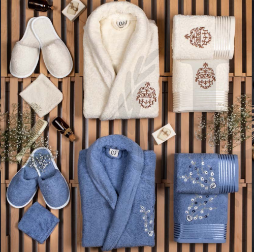 طقم روب حمام 14 قطعة قطن