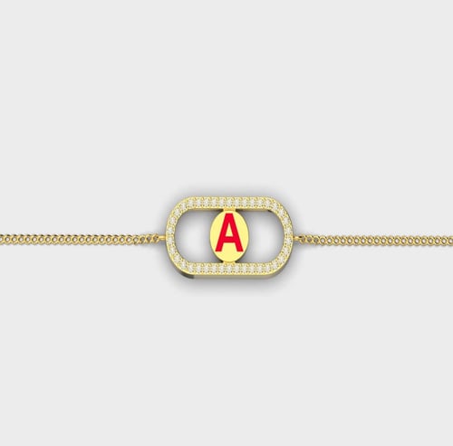 Diamond gold bracelet 18 karat letter A red color