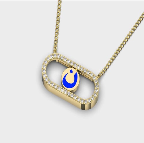 Diamond gold chain 18 karat letter N blue