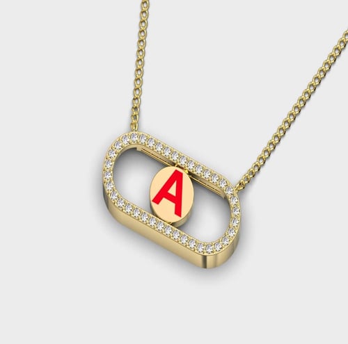 Diamond gold necklace, 18 karat, letter A