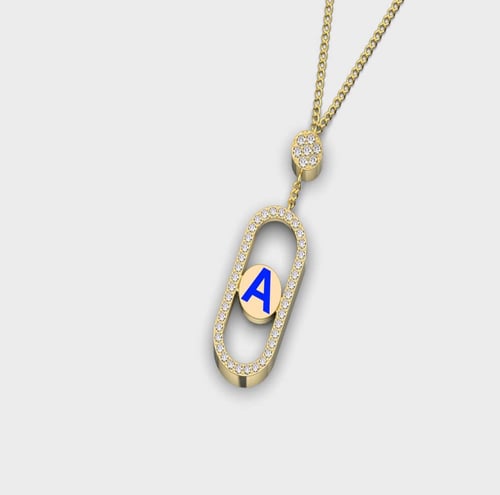 Diamond gold necklace 18-karat letter A blue color