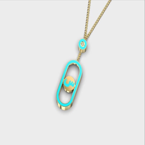 Gold chain, 18 karat, letter S, aqua color