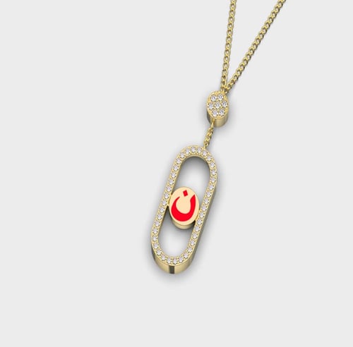 Diamond gold necklace 18 karat letter N red color
