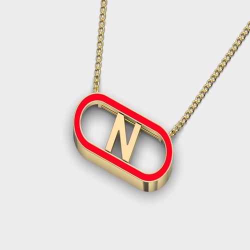 Gold necklace 18 karat - letter N red color
