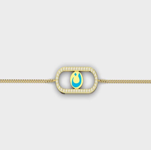 Diamond gold bracelet 18 karat - letter N aqua color