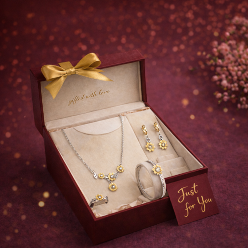 Sunflower flower set, silver, 925 karat