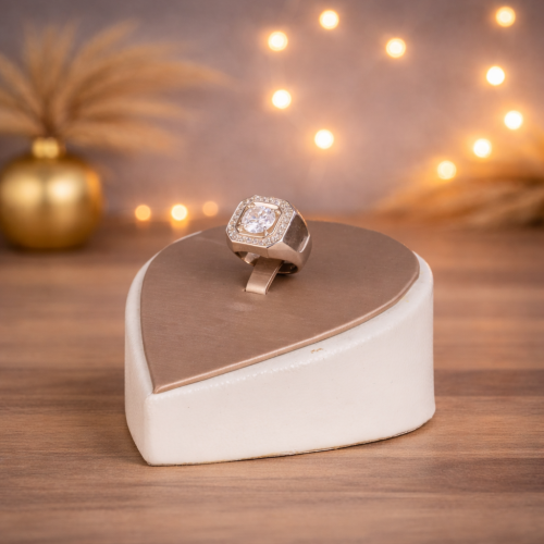 Silver ring set with moissanite