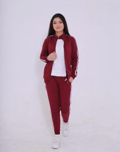 طقم رياضي احمر قطن 3 قطع نسائي