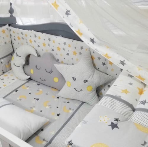 مفرش سرير اطفال 12 قطعة مع ستارة