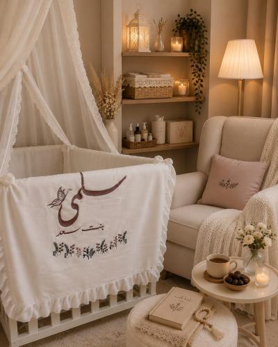 بطانية مواليد مطرزه بالإسم وتصميم انيق