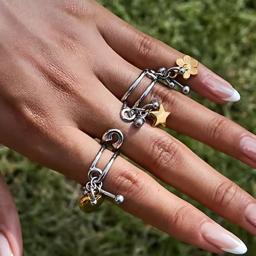 خاتم Mix charms ذهبي وفضي