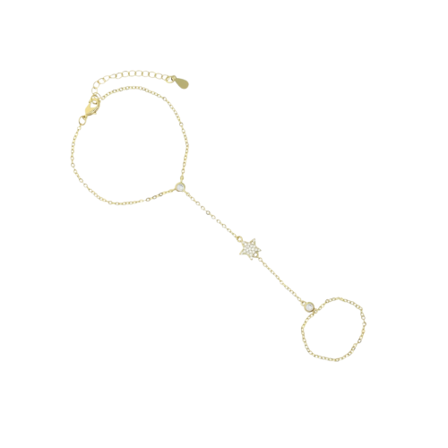 خاتم واسورة متصلة ذهبي نجمة | Glint Hand Chain
