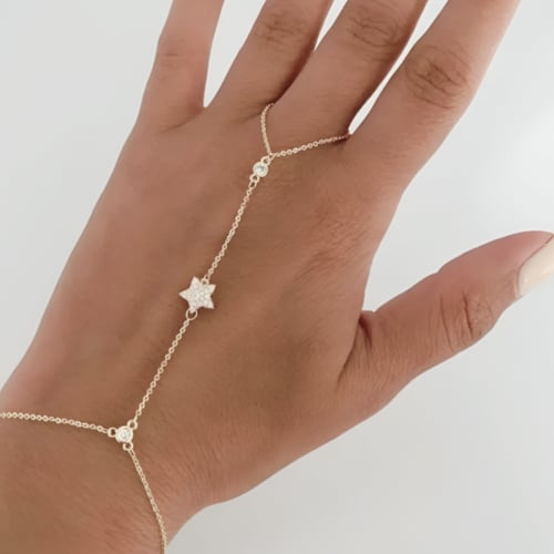 خاتم واسورة متصلة ذهبي نجمة | Glint Hand Chain