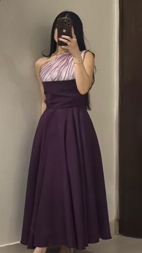Elegant single dress in dark purple color, crepe