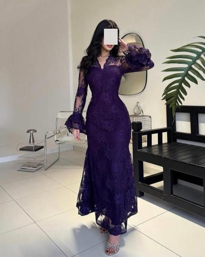 The "Noreen" royal dress – the luxury of Korean lace in enchanting purple color
