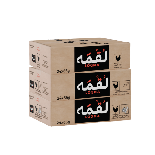 ثلاث كراتين من معلبات 85g (دجاج بالجيلي- دجاج مع ا...