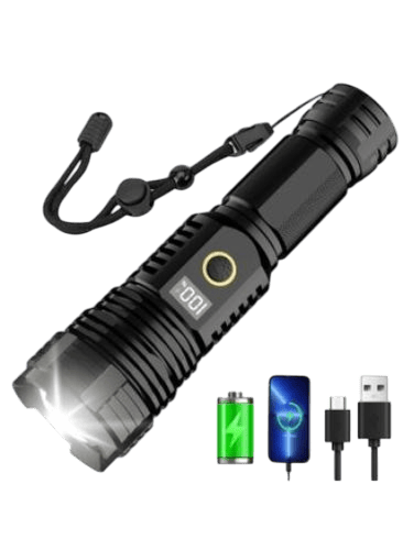 مصباح يدوي قوي قابل لإعادة الشحن مع 3 أوضاع إضاءة