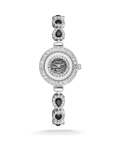 ساعة نسائي كرستال فضي واسود ميناء اسود