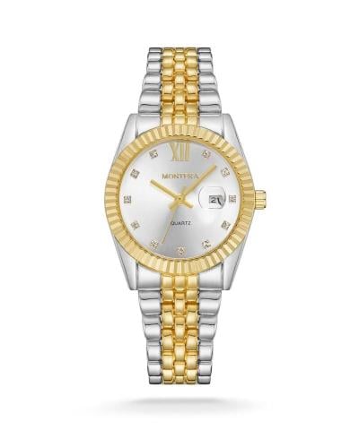 ساعة نسائي فضي وذهبي ميناء ابيض